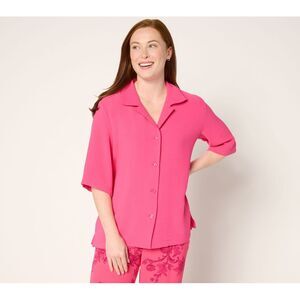 Liberare Women's Top Sz S Woven Button Front Cabana Shirt Pink A695150